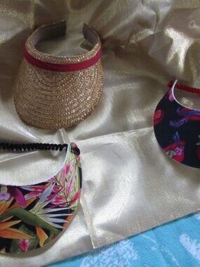(3) Sun Visors (1) Bird of Paradise, (1) Red Hat Society, (1) Wicker